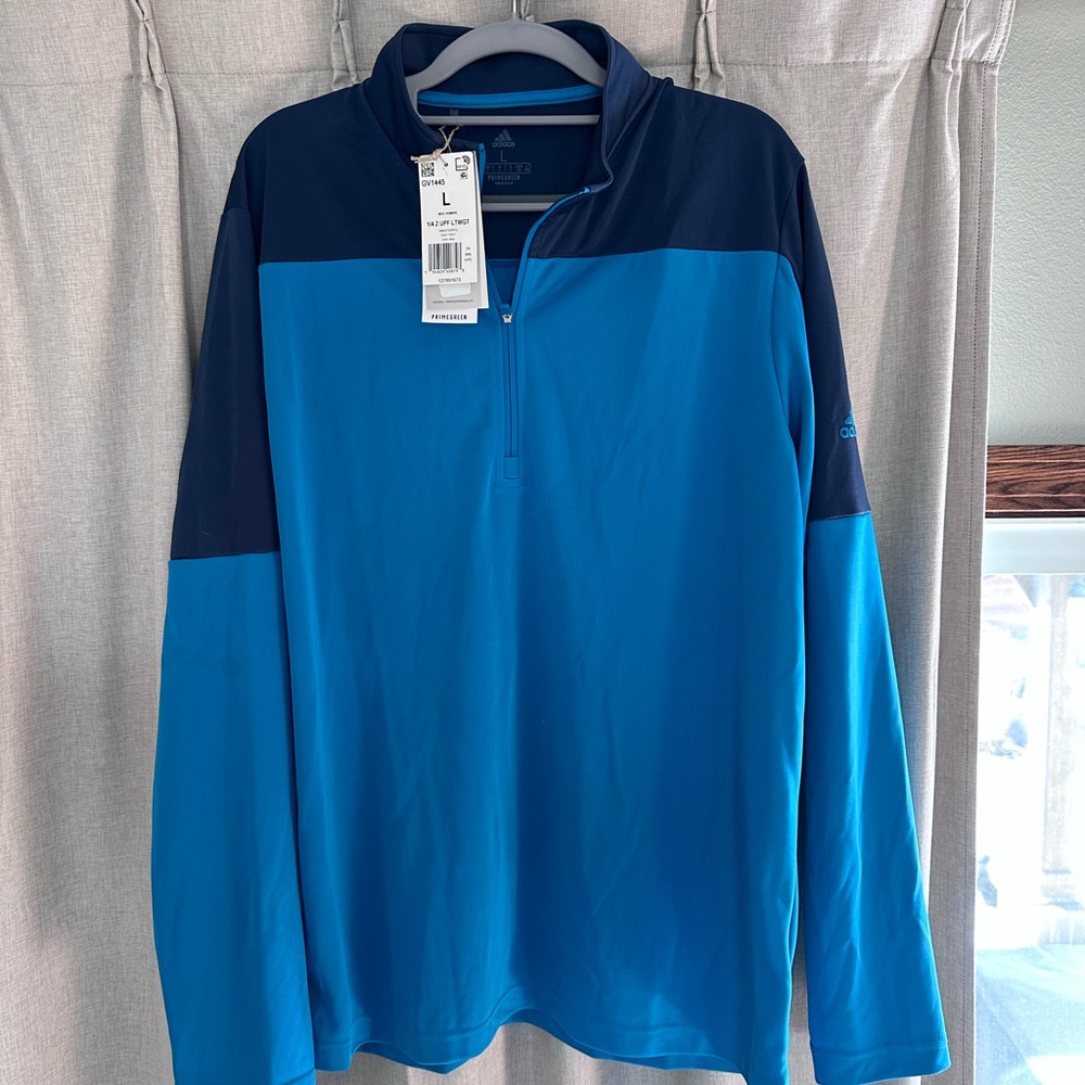 Adidas Men’s Blue and Navy Quarter-Zip Pullover Primegreen UPF50 golf Large